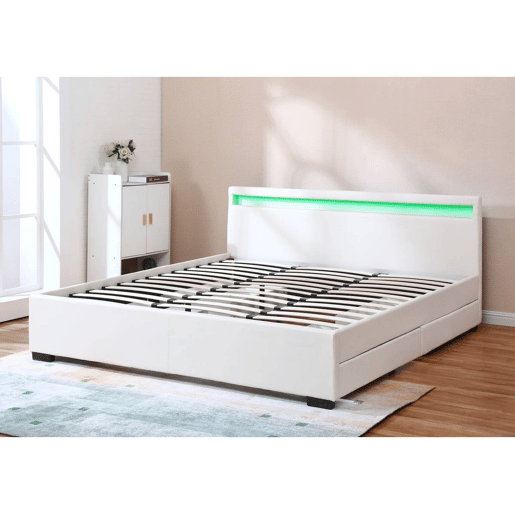 CAMA dupla LED com 4 gavetas ico - 180 x 200 cm - Branca