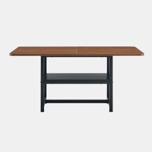 Mesa de jantar retangular 160x90x76 cm - design industrial com prateleira multifuncional e pés de metal pretos - preto e nogueira