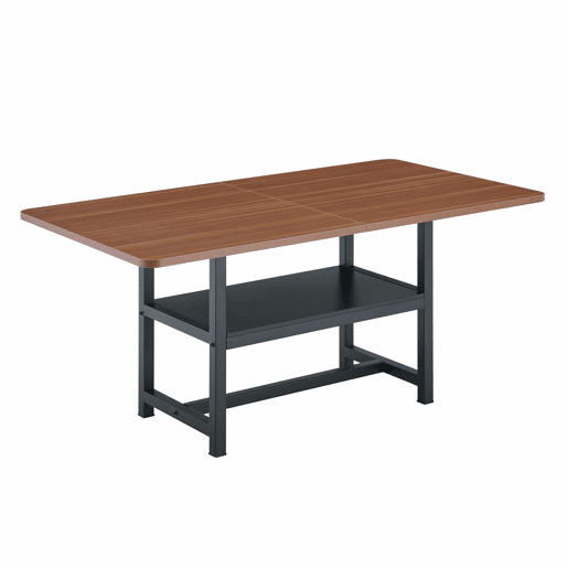 Mesa de jantar retangular 160x90x76 cm - design industrial com prateleira multifuncional e pés de metal pretos - preto e nogueira