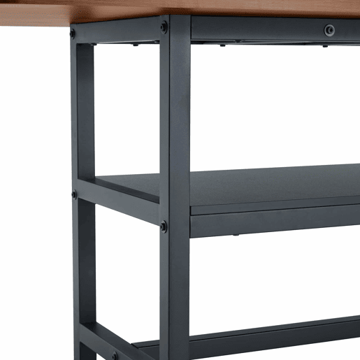 Mesa de jantar retangular 160x90x76 cm - design industrial com prateleira multifuncional e pés de metal pretos - preto e nogueira