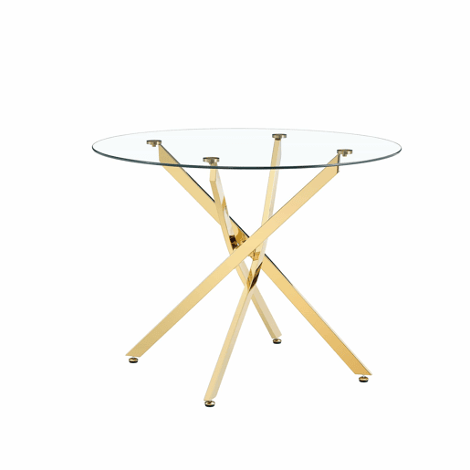 Mesa de jantar redonda de 88 cm - design moderno e minimalista em vidro temperado com estrutura metálica dourada, ideal para espaços pequenos (2 a 4 pessoas) - dourado transparente