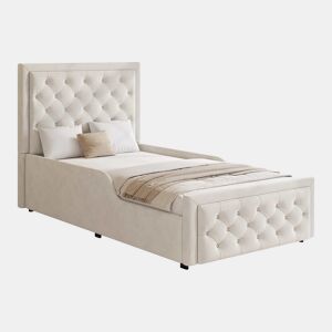 Cama individual infantil estofada 90x200 cm - cama hidráulica com base de colchão, cabeceira almofadada e amplo espaço de arrumação - bege
