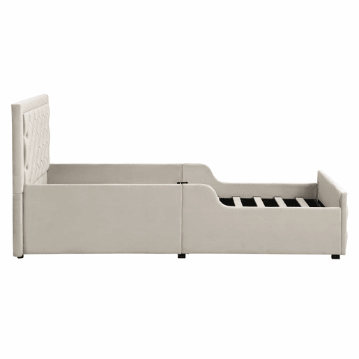 Cama individual infantil estofada 90x200 cm - cama hidráulica com base de colchão, cabeceira almofadada e amplo espaço de arrumação - bege