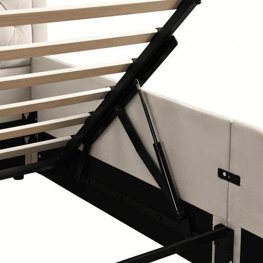 Cama individual infantil estofada 90x200 cm - cama hidráulica com base de colchão, cabeceira almofadada e amplo espaço de arrumação - bege