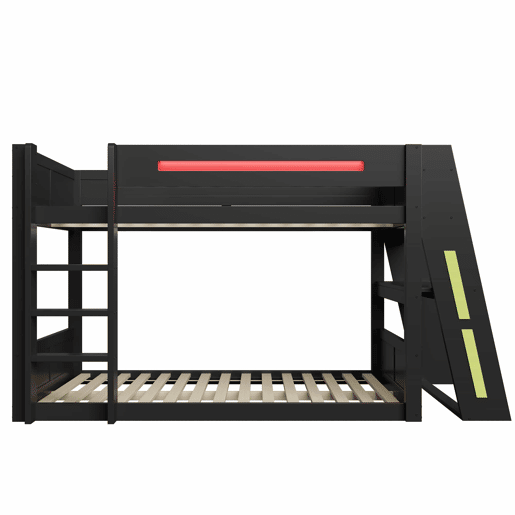 Beliche para jogos em madeira com secretária 140x200 cm - com secretária, 2 prateleiras, porta USB, iluminação LED - Preto