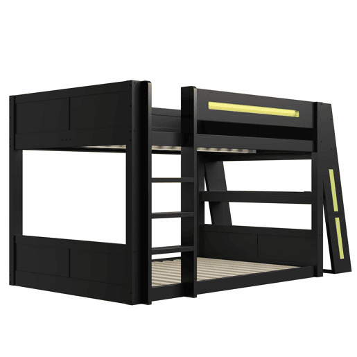 Beliche para jogos em madeira com secretária 140x200 cm - com secretária, 2 prateleiras, porta USB, iluminação LED - Preto