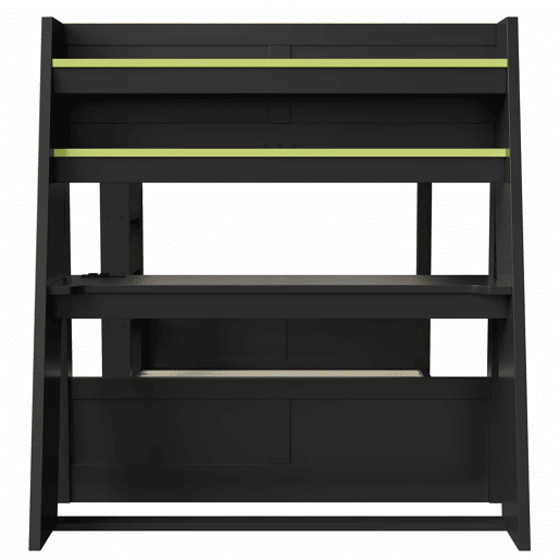 Beliche para jogos em madeira com secretária 140x200 cm - com secretária, 2 prateleiras, porta USB, iluminação LED - Preto