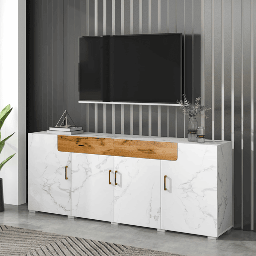 Aparador L 200 cm - 4 portas com 2 gavetas - Branco