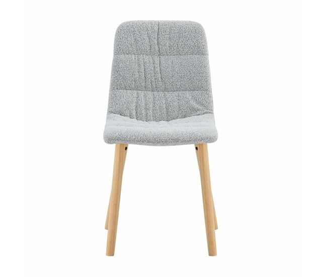 Sillas de comedor 88 cm (set de 2) - tapizado en tela con pliegues, patas de madera maciza, estilo nórdico moderno - gris claro y madera