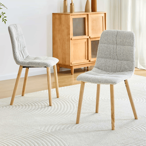 Cadeiras de jantar de 88 cm (conjunto de 2) - estofadas em tecido plissado, pés em madeira maciça, estilo nórdico moderno - cinzento claro e madeira