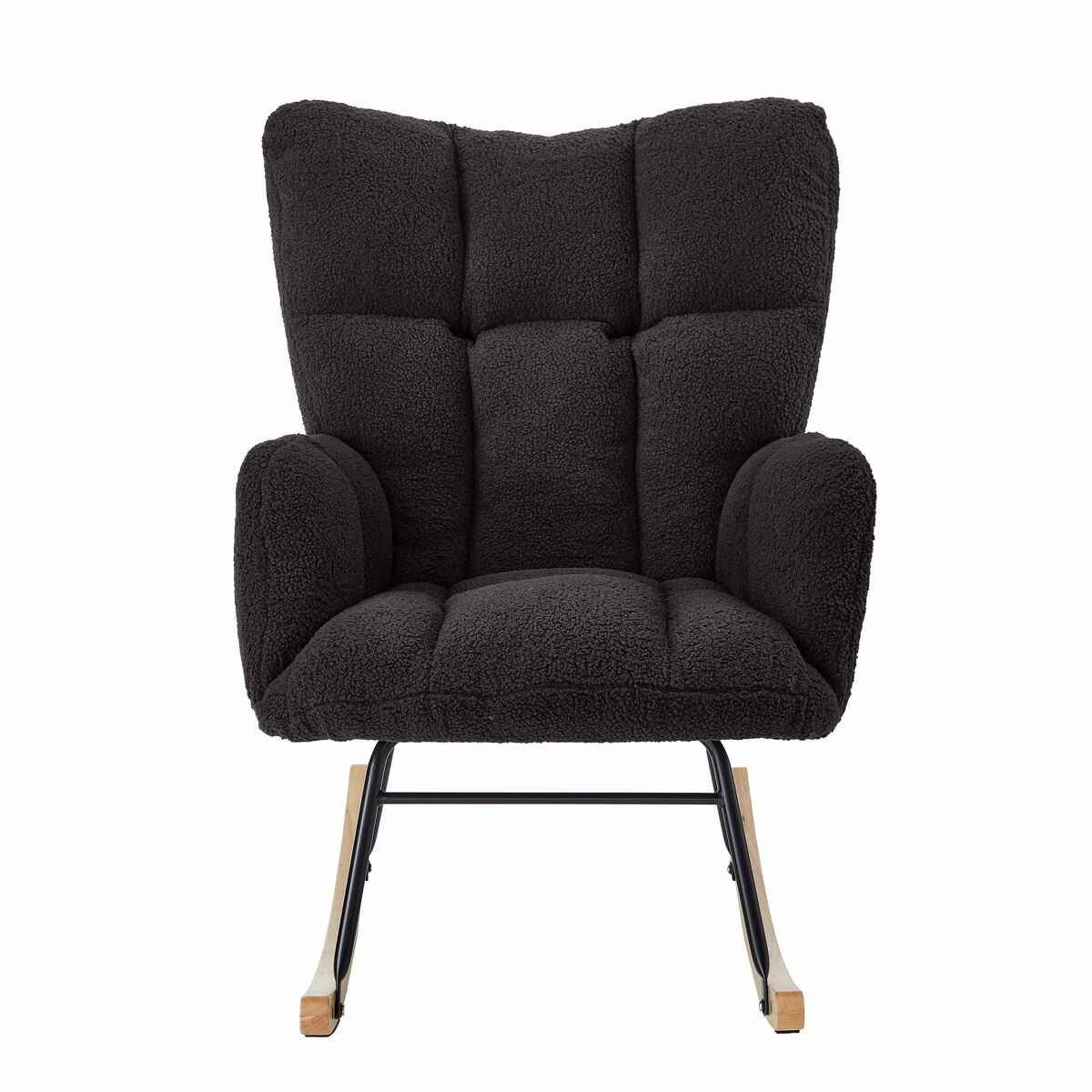 Sillón mecedora 69×89×101 cm - sillón relax versátil, diseño escandinavo, base de madera y estructura metálica - gris oscuro