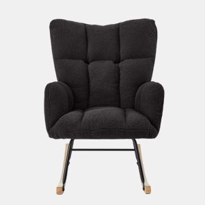 Poltrona de balanço 69×89×101 cm - poltrona relax versátil, design escandinavo, base em madeira e estrutura metálica - cinzento escuro