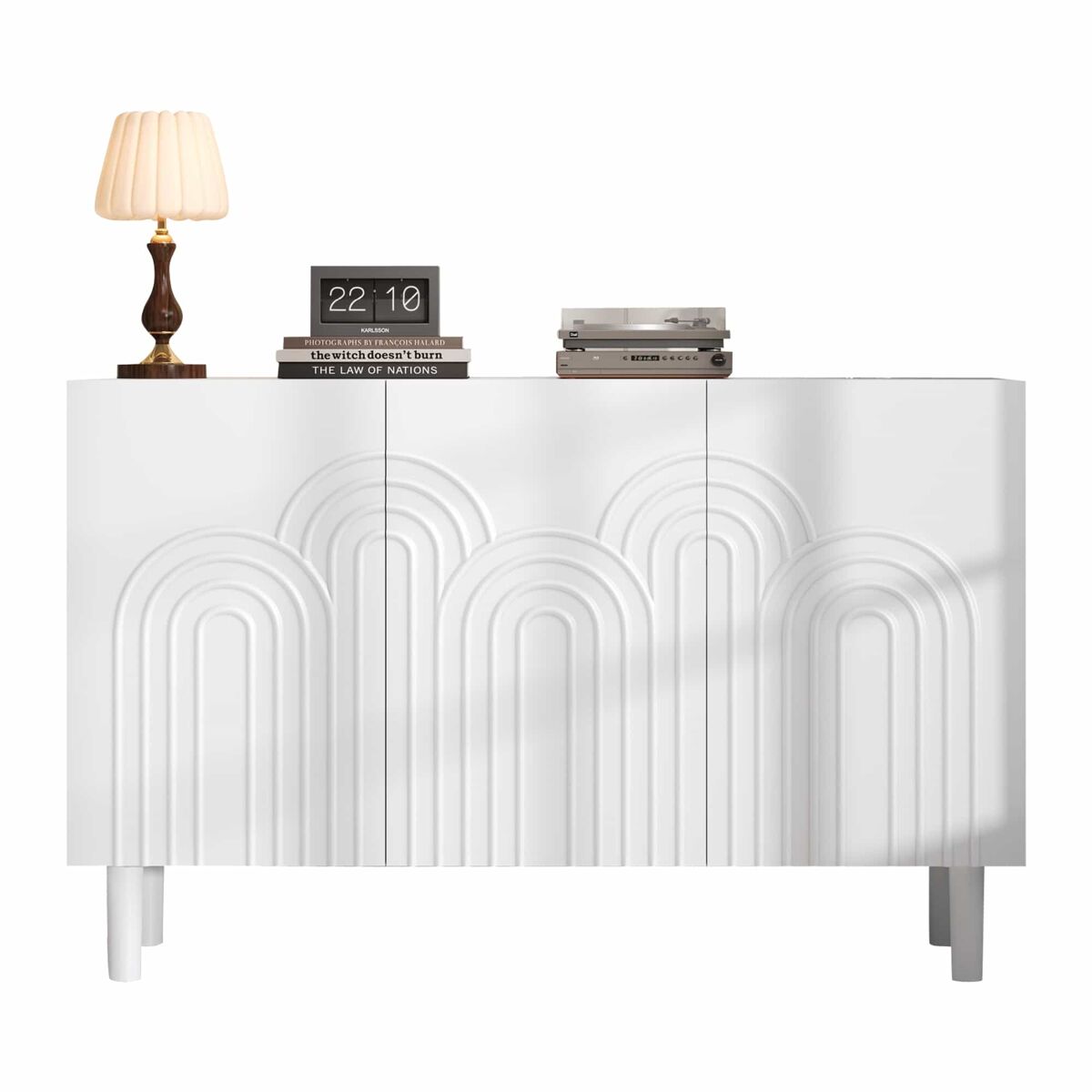 Aparador 120x38,5x79 cm - 3 puertas, gran capacidad de almacenamiento, con patas de 16 cm - blanco