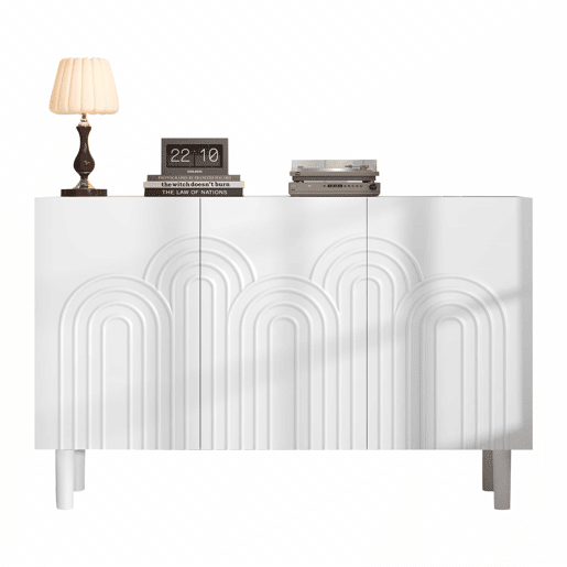 Aparador 120x38,5x79 cm - 3 portas, grande capacidade de armazenamento, com pés de 16 cm - Branco Aparador 120x38,5x79 cm - 3 portas, grande capacidade de armazenamento, com pés de 16 cm - Branco