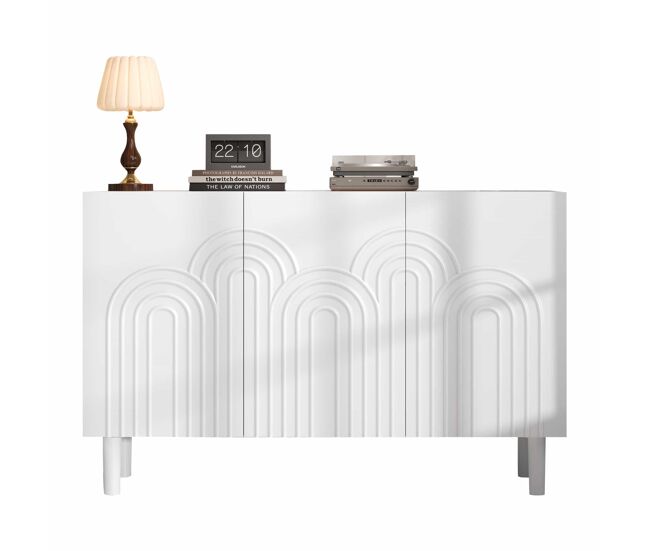 Aparador 120x38,5x79 cm - 3 puertas, gran capacidad de almacenamiento, con patas de 16 cm - blanco