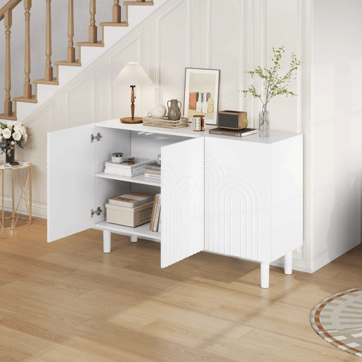 Aparador 120x38,5x79 cm - 3 portas, grande capacidade de armazenamento, com pés de 16 cm - Branco Aparador 120x38,5x79 cm - 3 portas, grande capacidade de armazenamento, com pés de 16 cm - Branco