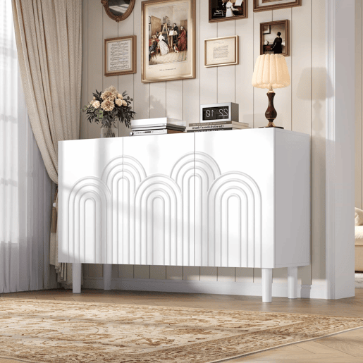 Aparador 120x38,5x79 cm - 3 portas, grande capacidade de armazenamento, com pés de 16 cm - Branco Aparador 120x38,5x79 cm - 3 portas, grande capacidade de armazenamento, com pés de 16 cm - Branco