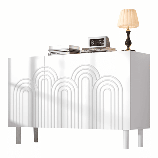 Aparador 120x38,5x79 cm - 3 portas, grande capacidade de armazenamento, com pés de 16 cm - Branco Aparador 120x38,5x79 cm - 3 portas, grande capacidade de armazenamento, com pés de 16 cm - Branco