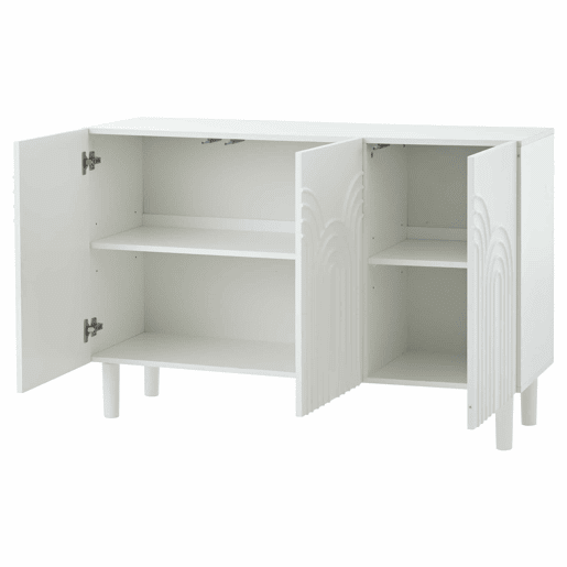 Aparador 120x38,5x79 cm - 3 portas, grande capacidade de armazenamento, com pés de 16 cm - Branco Aparador 120x38,5x79 cm - 3 portas, grande capacidade de armazenamento, com pés de 16 cm - Branco