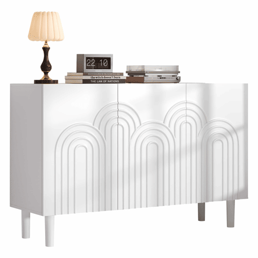 Aparador 120x38,5x79 cm - 3 portas, grande capacidade de armazenamento, com pés de 16 cm - Branco Aparador 120x38,5x79 cm - 3 portas, grande capacidade de armazenamento, com pés de 16 cm - Branco