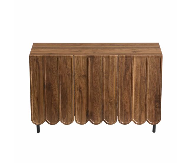 Aparador moderno de madera 120x35x80 cm - puertas onduladas, estantes ajustables - nogal