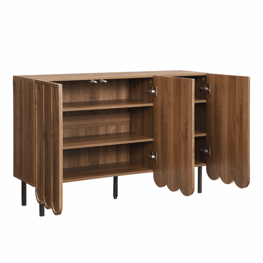 Aparador moderno de madeira 120x35x80 cm - Portas onduladas, prateleiras ajustáveis - Nogueira