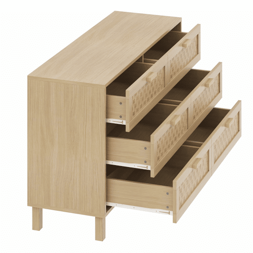 Aparador e cómoda em madeira natural com 6 gavetas - Estilo rattan - Natural