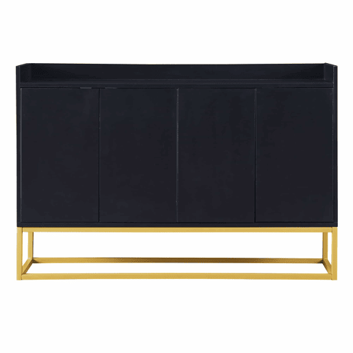 Aparador com 4 portas sem puxadores - estilo contemporâneo - madeira + metal - preto