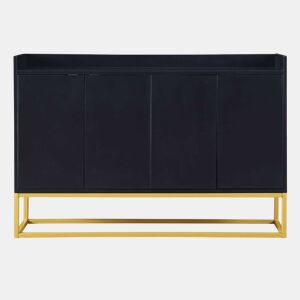 Aparador com 4 portas sem puxadores - estilo contemporâneo - madeira + metal - preto