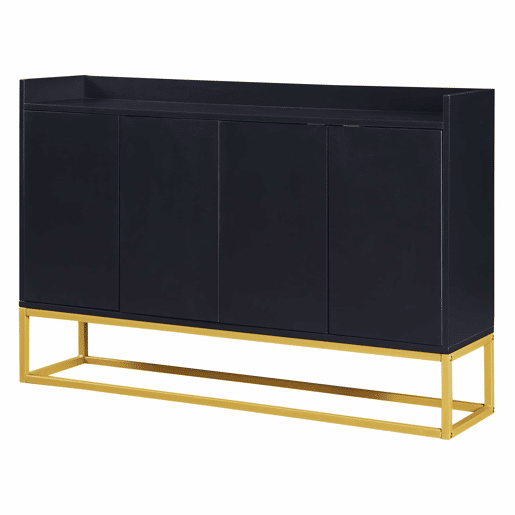 Aparador com 4 portas sem puxadores - estilo contemporâneo - madeira + metal - preto