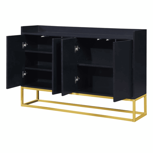 Aparador com 4 portas sem puxadores - estilo contemporâneo - madeira + metal - preto