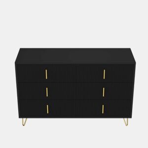 Aparador 120x40x77 cm - com 6 gavetas - puxadores dourados - Preto