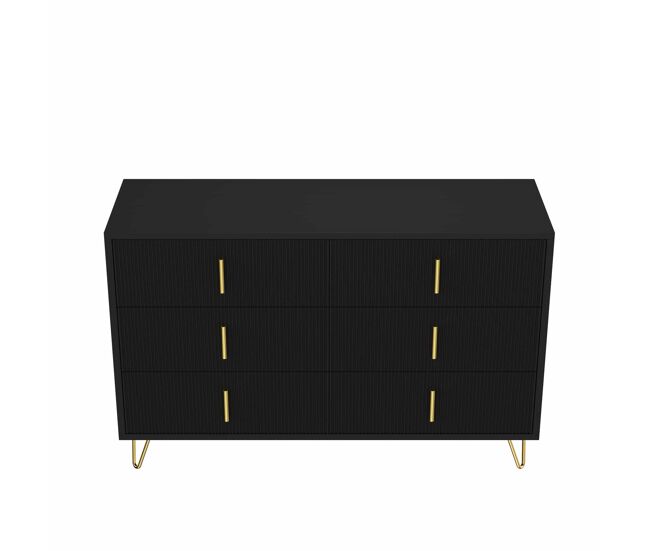 Aparador 120x40x77 cm - con 6 cajones - tiradores dorados - negro