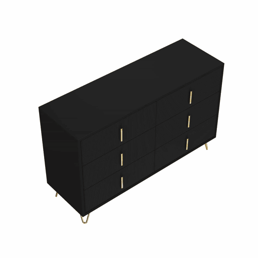 Aparador 120x40x77 cm - com 6 gavetas - puxadores dourados - Preto