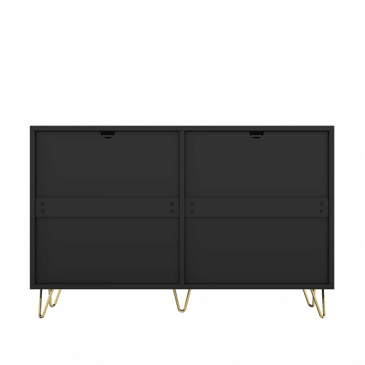 Aparador 120x40x77 cm - com 6 gavetas - puxadores dourados - Preto