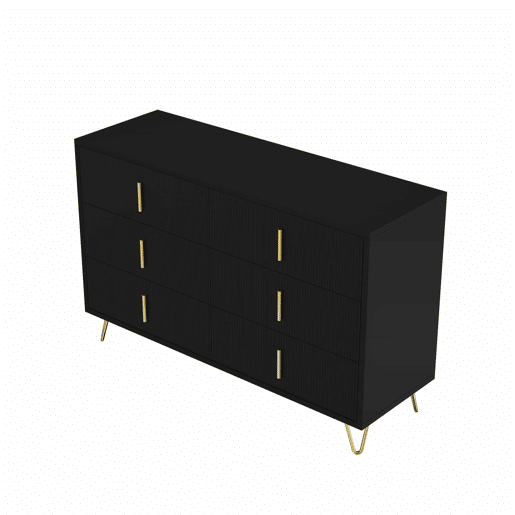 Aparador 120x40x77 cm - com 6 gavetas - puxadores dourados - Preto