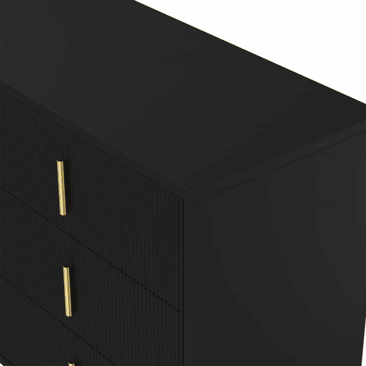 Aparador 120x40x77 cm - com 6 gavetas - puxadores dourados - Preto