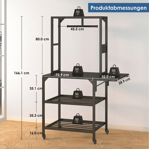 Suporte para impressora 3D - robusto com compartimento para filamento, suporte para bobinas em T com rodas, mesa de trabalho para estúdio e oficina - preto