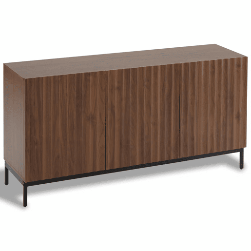Aparador 150x40x80 cm - Design 3D ondulado, 3 portas, prateleiras ajustáveis, segurança anticaída - Madeira natural