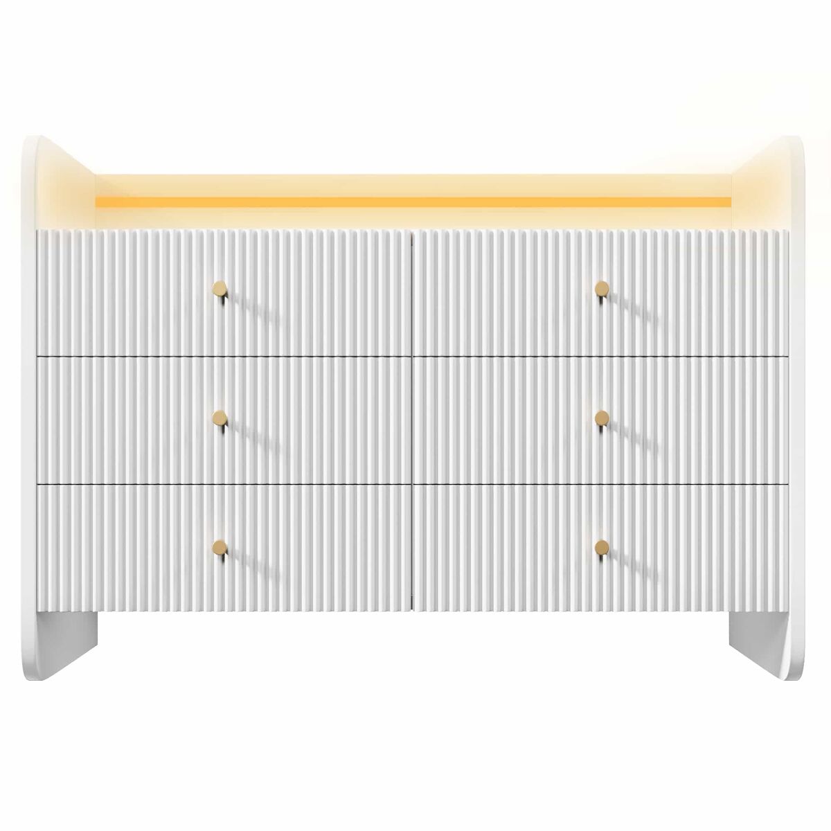 Aparador 120x40x75 cm - con led y 6 cajones - diseño ondulado - blanco