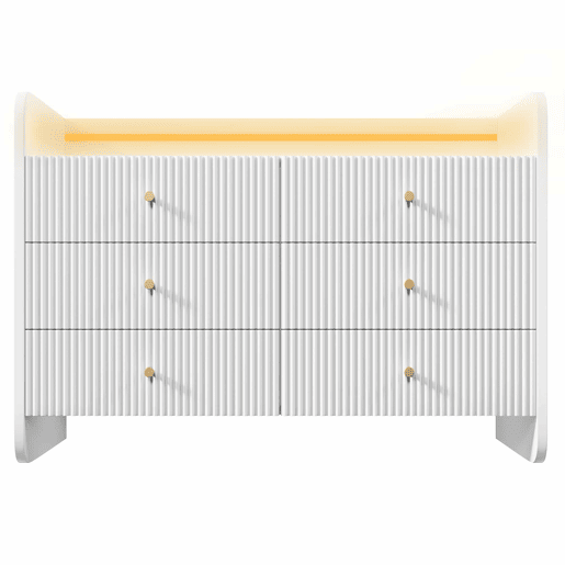 Aparador 120x40x75 cm - Com LED e 6 gavetas - Design ondulado - Branco