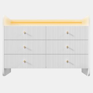 Aparador 120x40x75 cm - Com LED e 6 gavetas - Design ondulado - Branco