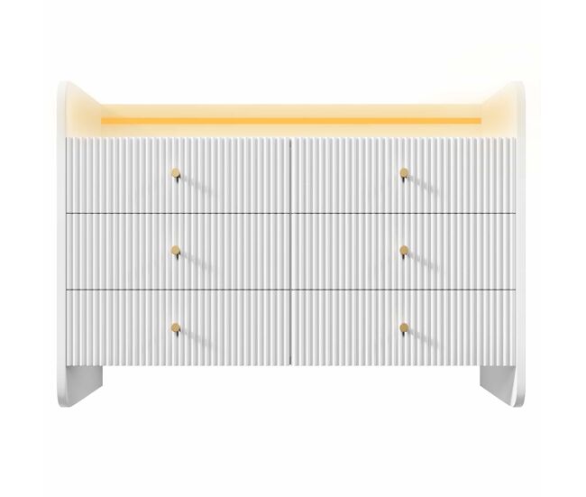 Aparador 120x40x75 cm - con led y 6 cajones - diseño ondulado - blanco