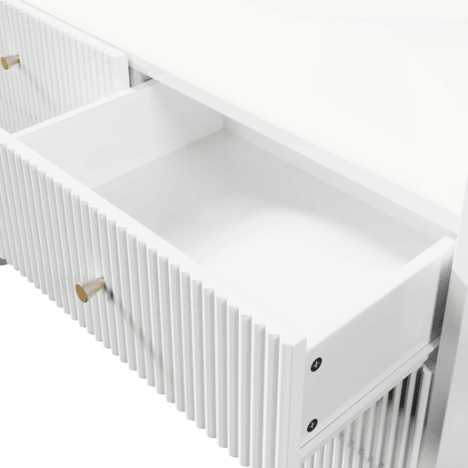 Aparador 120x40x75 cm - Com LED e 6 gavetas - Design ondulado - Branco