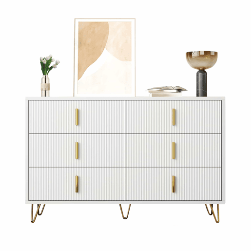 Aparador 120x40x77 cm - com 6 gavetas - puxadores dourados - Branco