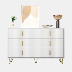 Aparador 120x40x77 cm - com 6 gavetas - puxadores dourados - Branco