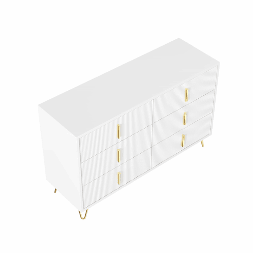 Aparador 120x40x77 cm - com 6 gavetas - puxadores dourados - Branco