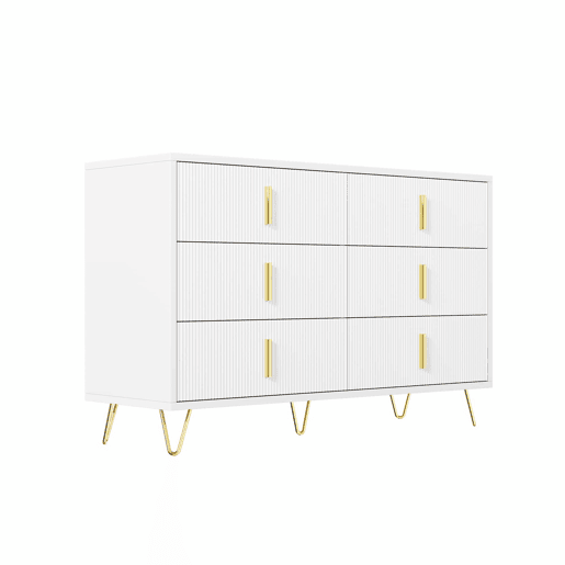 Aparador 120x40x77 cm - com 6 gavetas - puxadores dourados - Branco