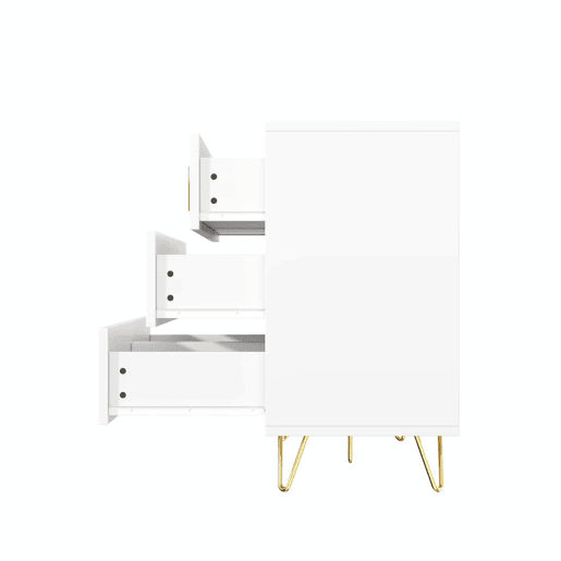 Aparador 120x40x77 cm - com 6 gavetas - puxadores dourados - Branco