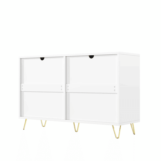 Aparador 120x40x77 cm - com 6 gavetas - puxadores dourados - Branco